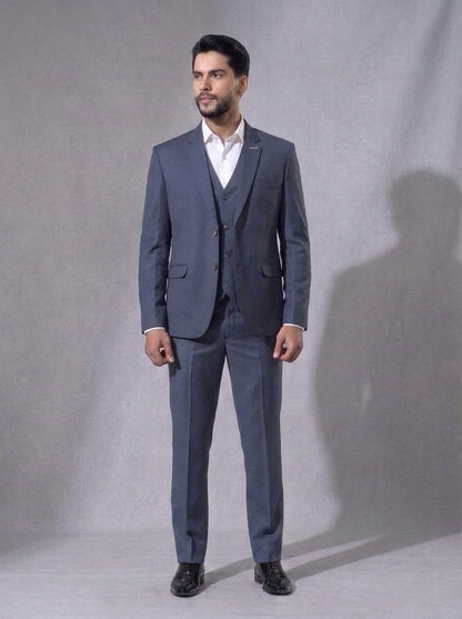 Club AK Men's Premium Steel Blue 3 Piece Formal Suit | Luxury Wedding, Reception & Party Wear