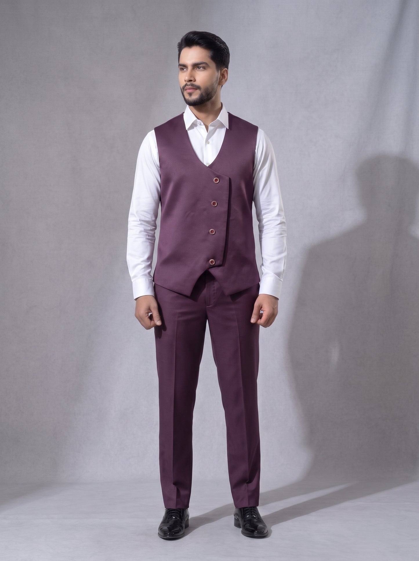 Club AK Men's Premium Wine 3 Piece Tuxedo Suit | Luxury Wedding, Reception & Party Wear