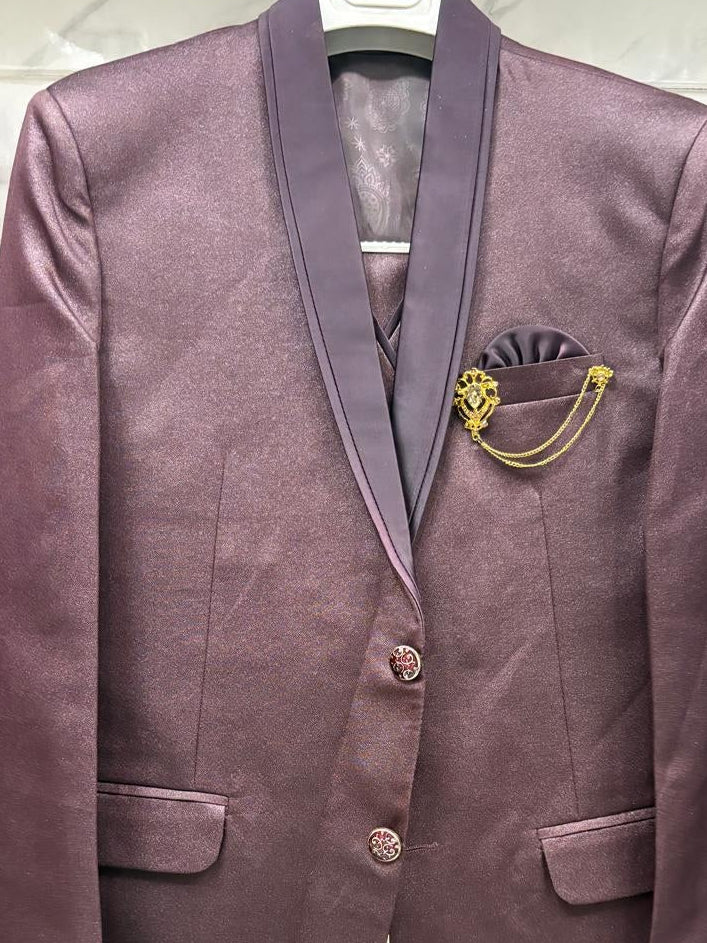 Club AK Men's Premium Mauve Shimmer 3 Piece Suit | Luxury Wedding, Reception & Party Wear