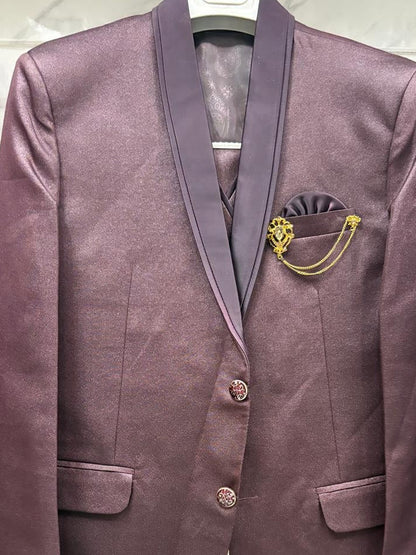 Club AK Men's Premium Mauve Shimmer 3 Piece Suit | Luxury Wedding, Reception & Party Wear