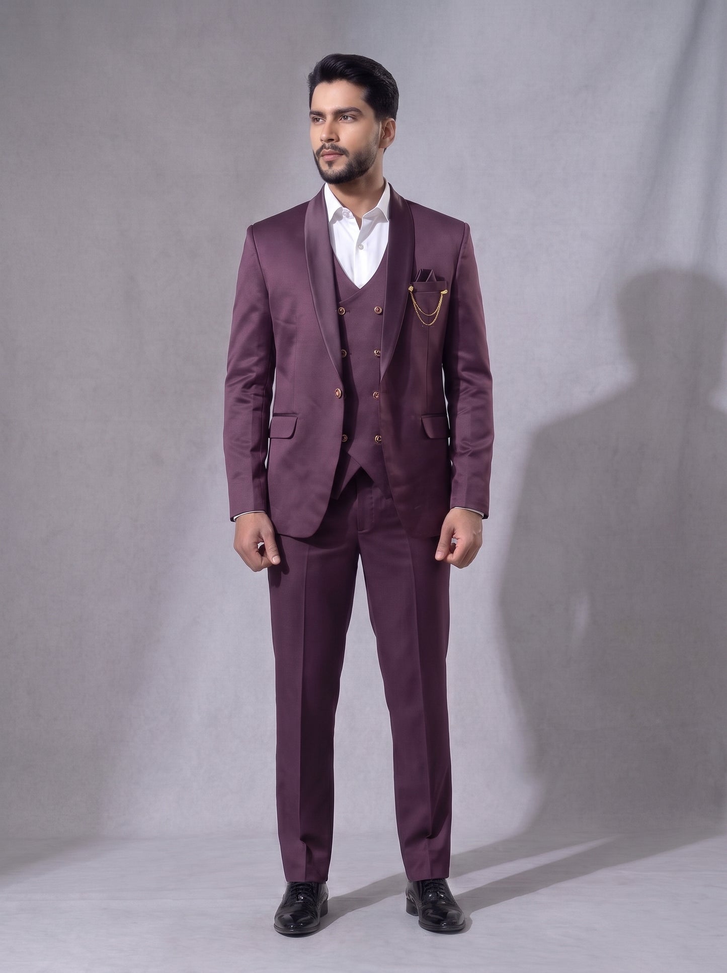Club AK Men's Premium Wine 3 Piece Tuxedo Suit | Luxury Wedding, Reception & Party Wear