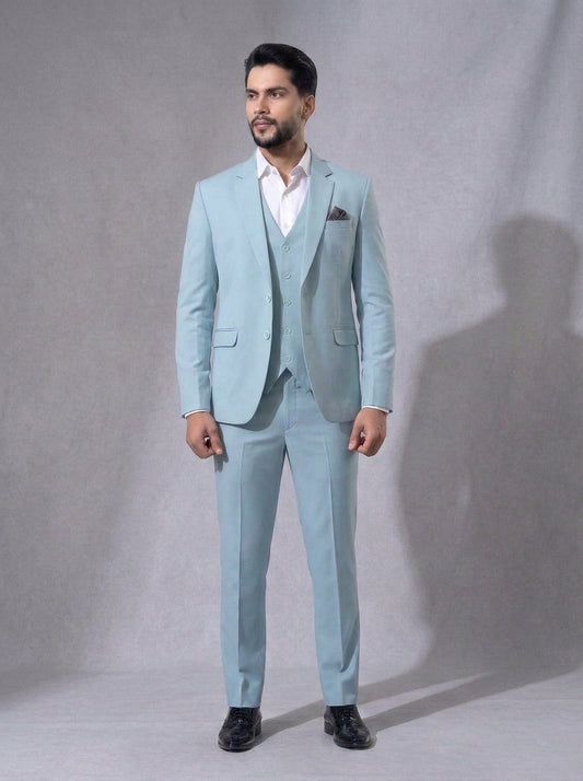 Club AK Men's Premium Sky Blue 3 Piece Formal Suit | Luxury Wedding, Reception & Party Wear