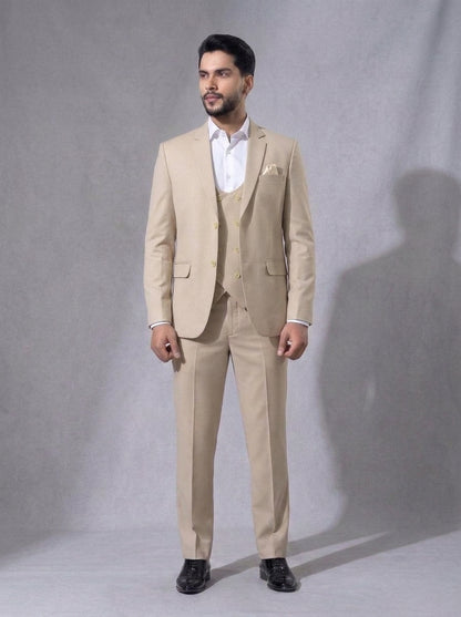 Club AK Men's Premium Beige 3 Piece Suit | Luxury Wedding, Reception & Party Wear