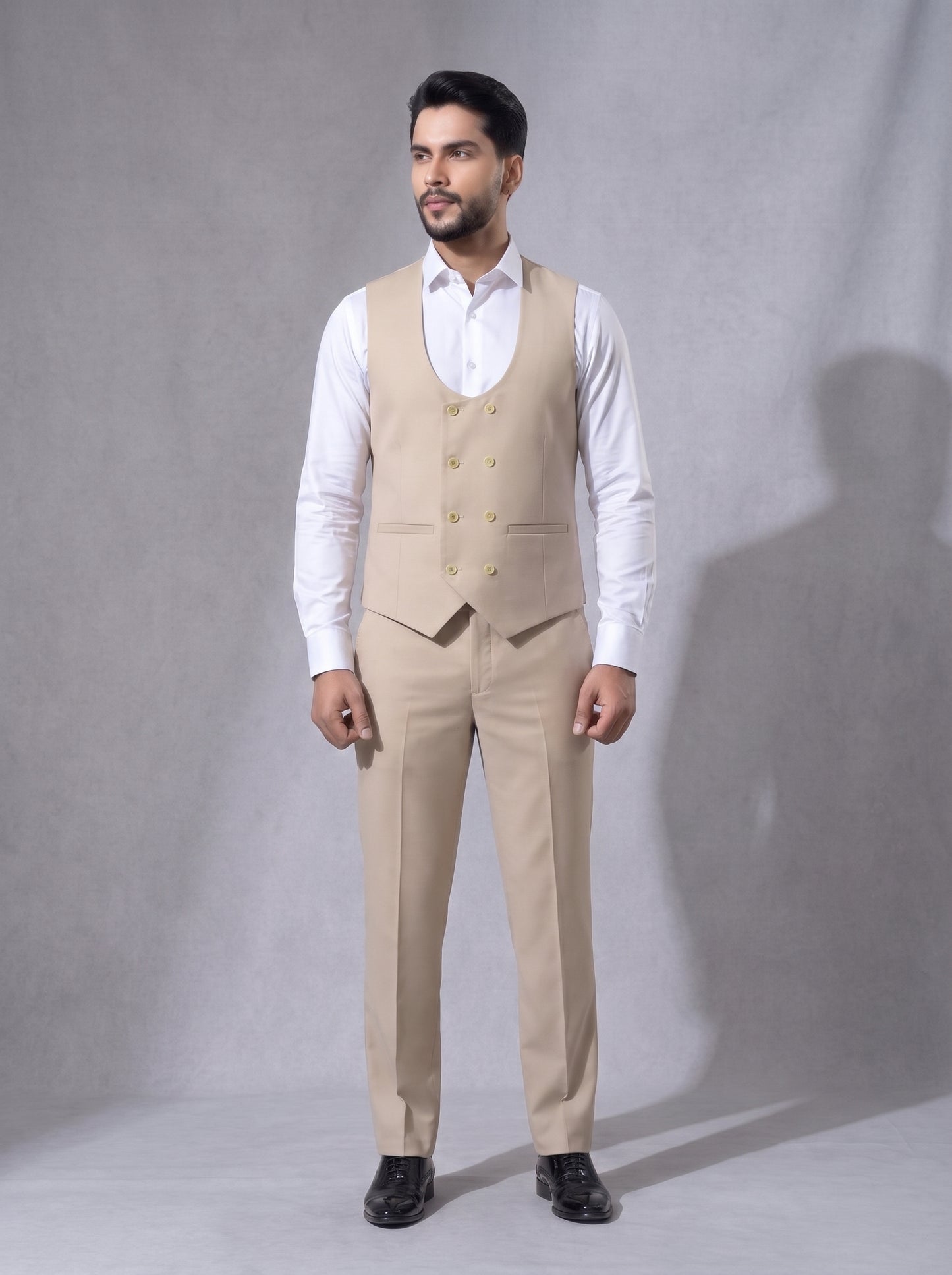 Club AK Men's Premium Beige 3 Piece Suit | Luxury Wedding, Reception & Party Wear