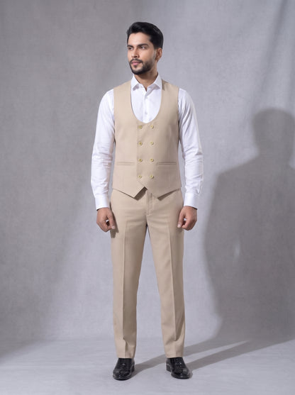 Club AK Men's Premium Beige 3 Piece Suit | Luxury Wedding, Reception & Party Wear