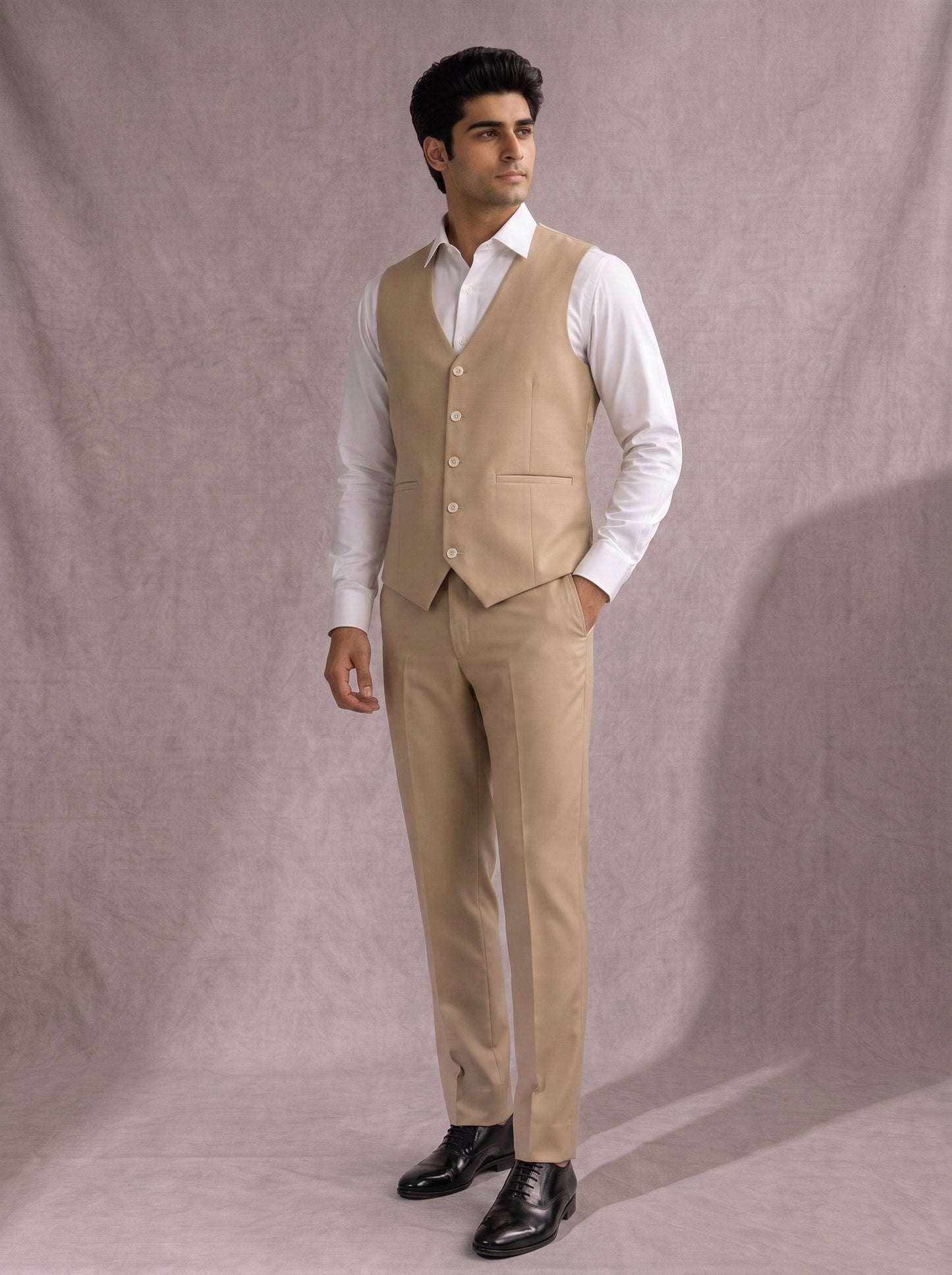 Club AK Men's Beige 3 Piece Formal Suit | Premium Wedding, Reception & Groom Wear