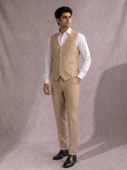 Club AK Men's Beige 3 Piece Formal Suit | Premium Wedding, Reception & Groom Wear