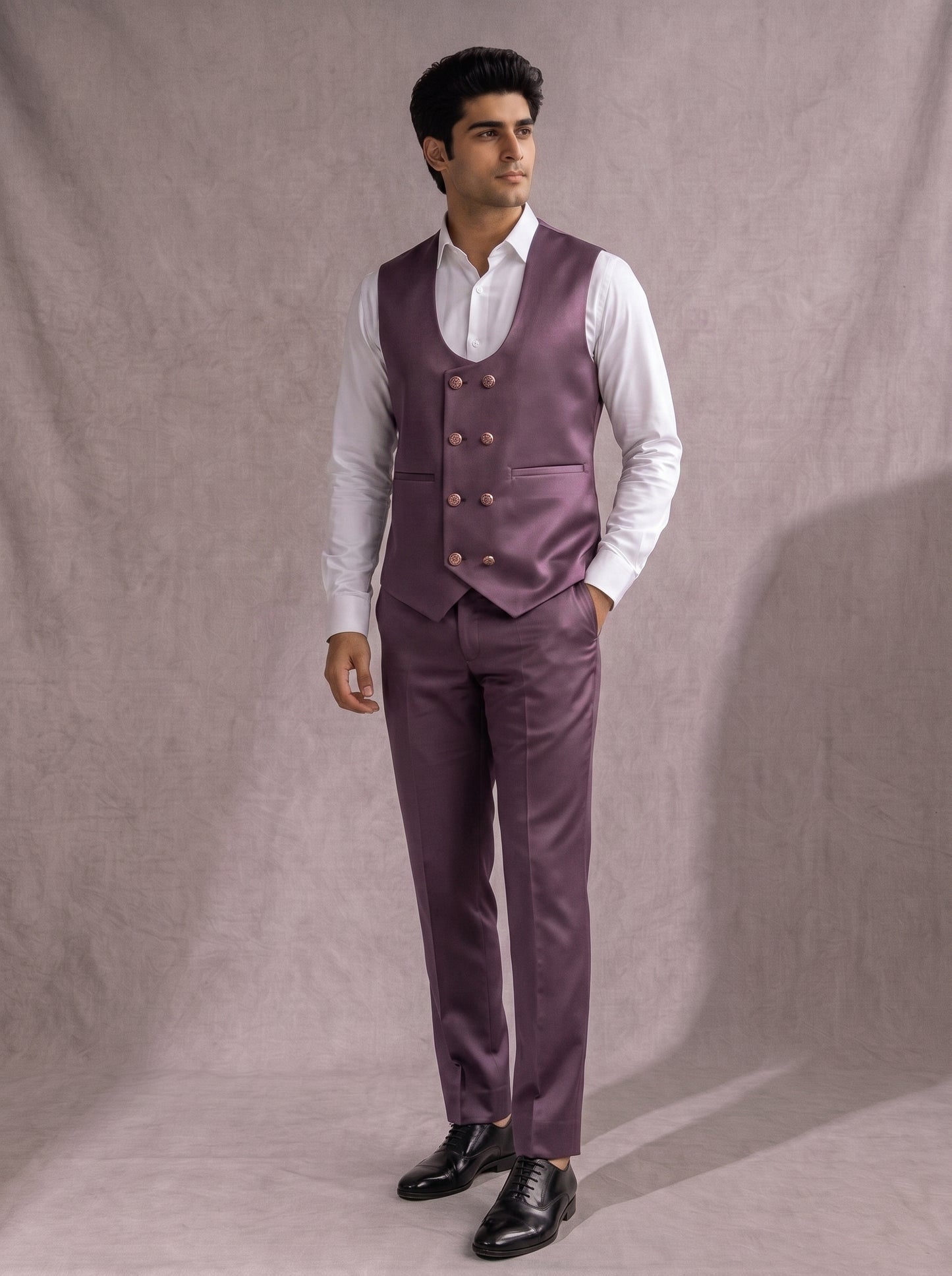 Club AK Luxury Plum Purple 3 Piece Suit for Men | Premium Party & Wedding Blazer Set