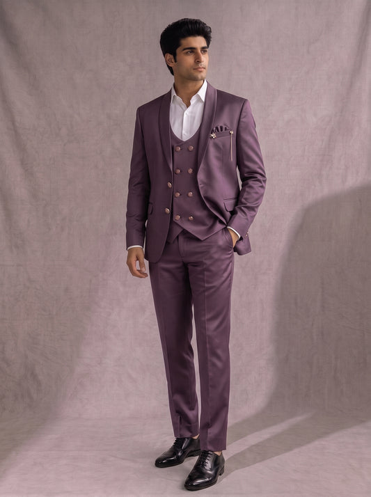 Club AK Luxury Plum Purple 3 Piece Suit for Men | Premium Party & Wedding Blazer Set
