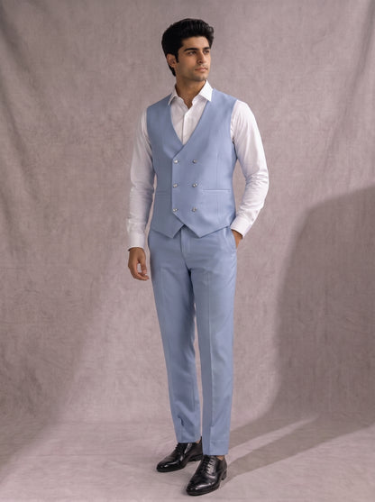 CLUB AK Men's Premium Sky Blue Three-Piece Suit for Men | Designer Groom & Party Wear
