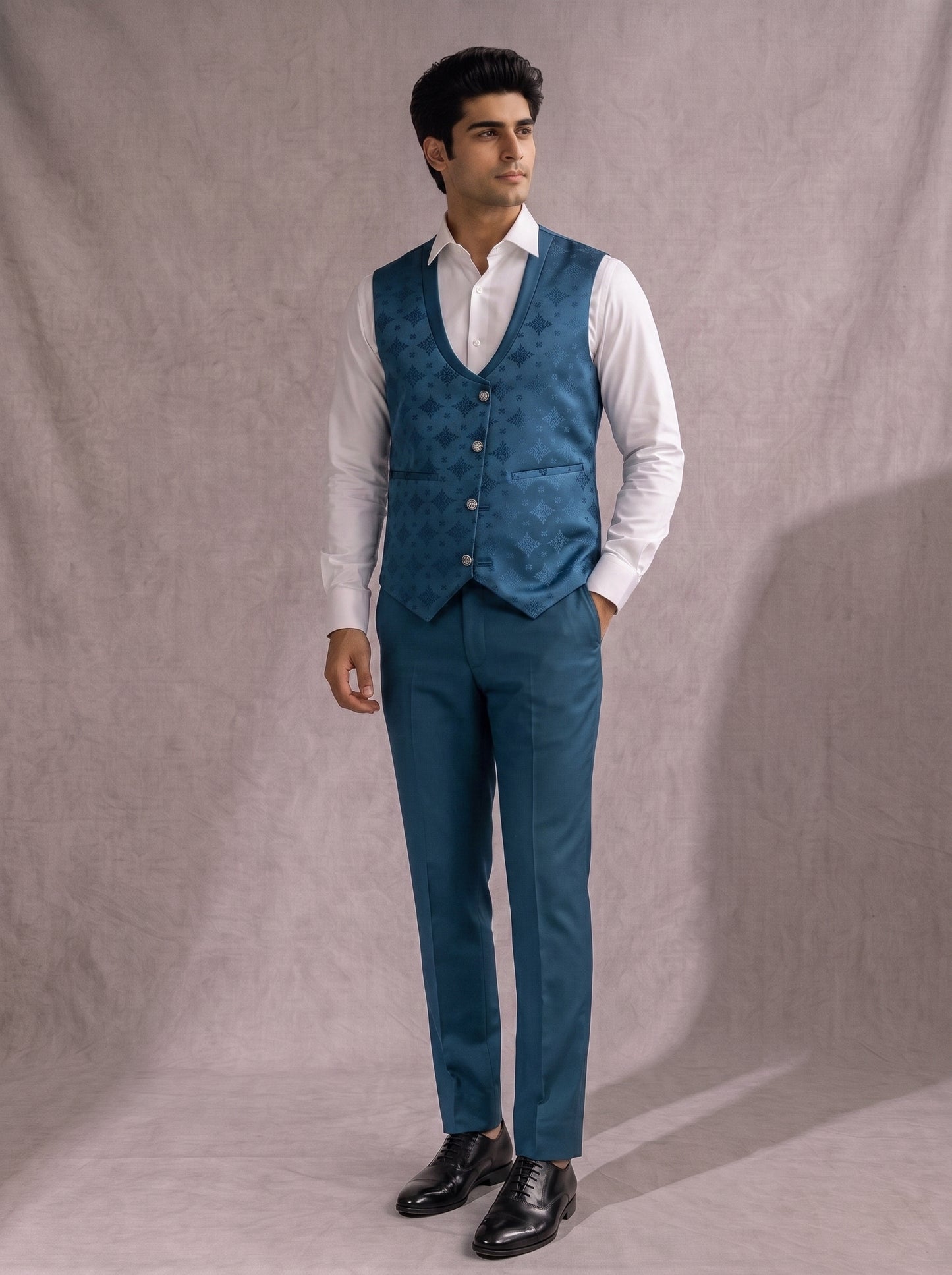 CLUB AK Men's Premium Teal Blue Three-Piece Suit for Men  Wedding & Party Wear