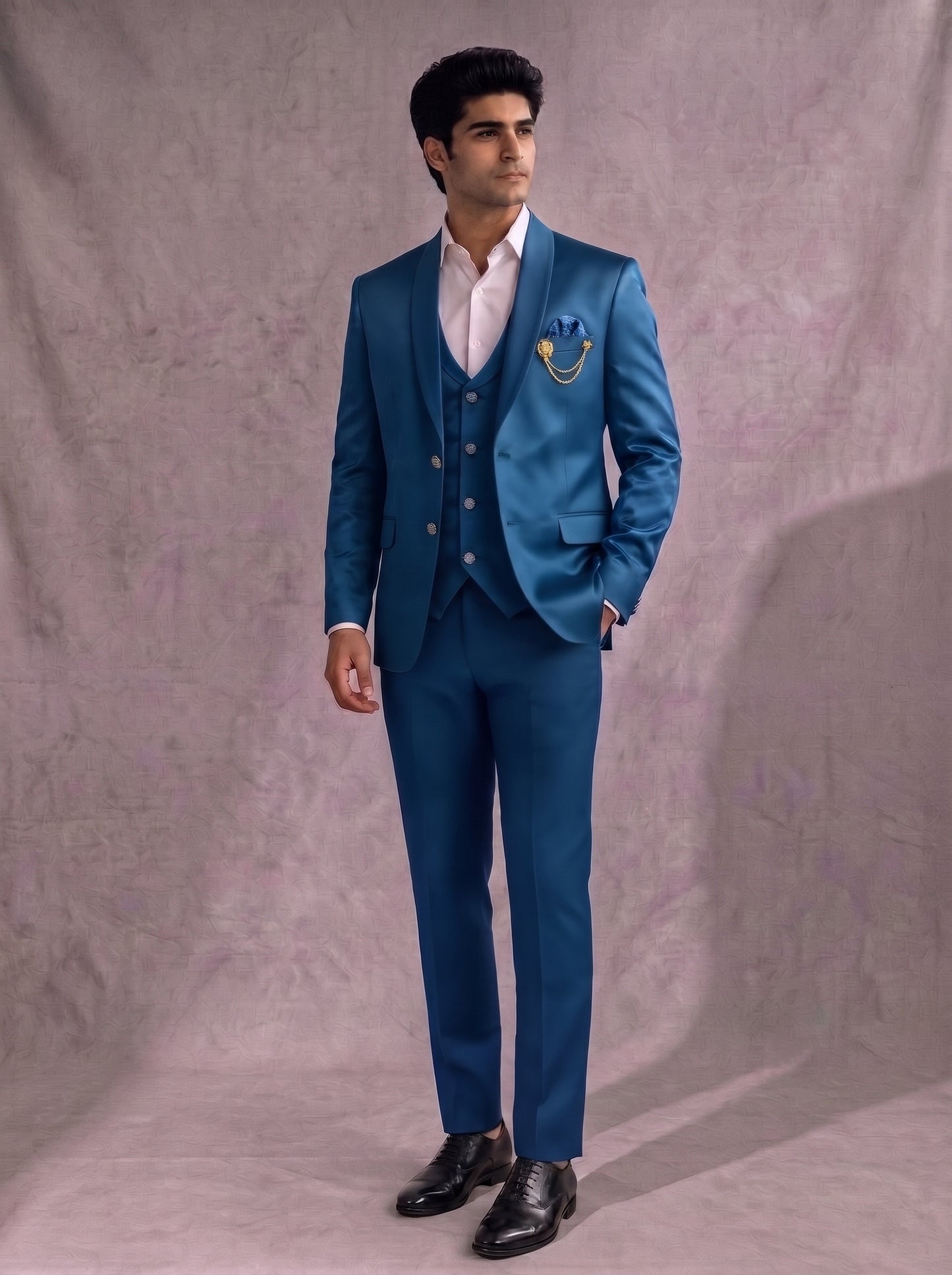 CLUB AK Men's Premium Teal Blue Three-Piece Suit for Men  Wedding & Party Wear
