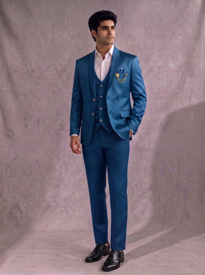 CLUB AK Men's Premium Teal Blue Three-Piece Suit for Men  Wedding & Party Wear