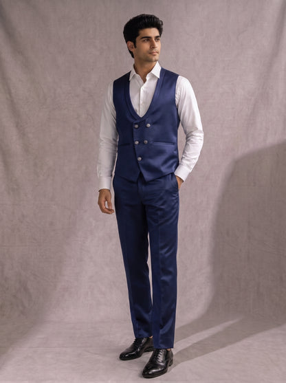 CLUB AK Men's Premium Royal Blue Embroidered Three-Piece Suit for Men | Luxury Groom & Reception Wear