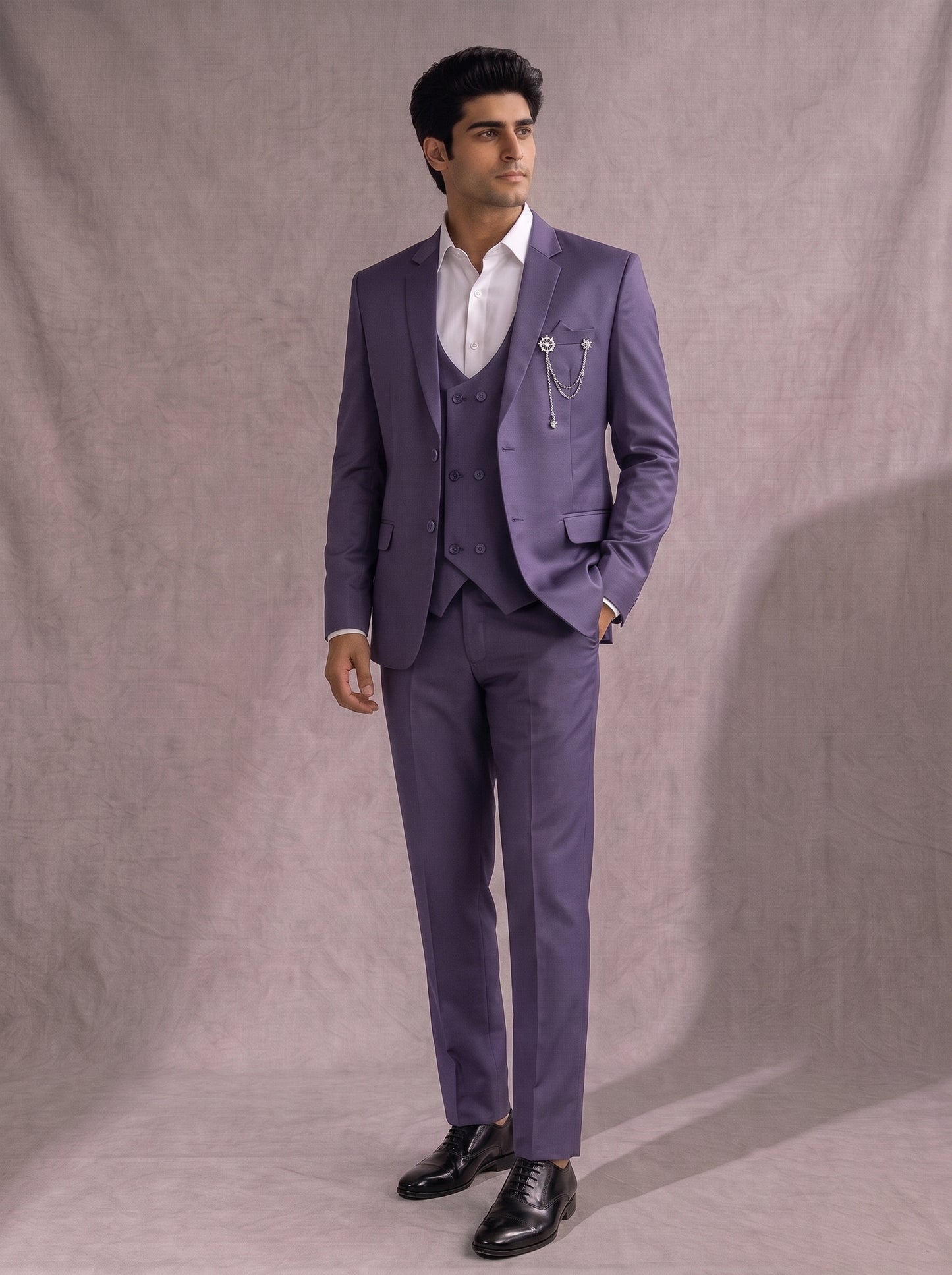 CLUB AK Men's Premium Lavender Three-Piece Suit for Men | Designer Wedding & Party Wear