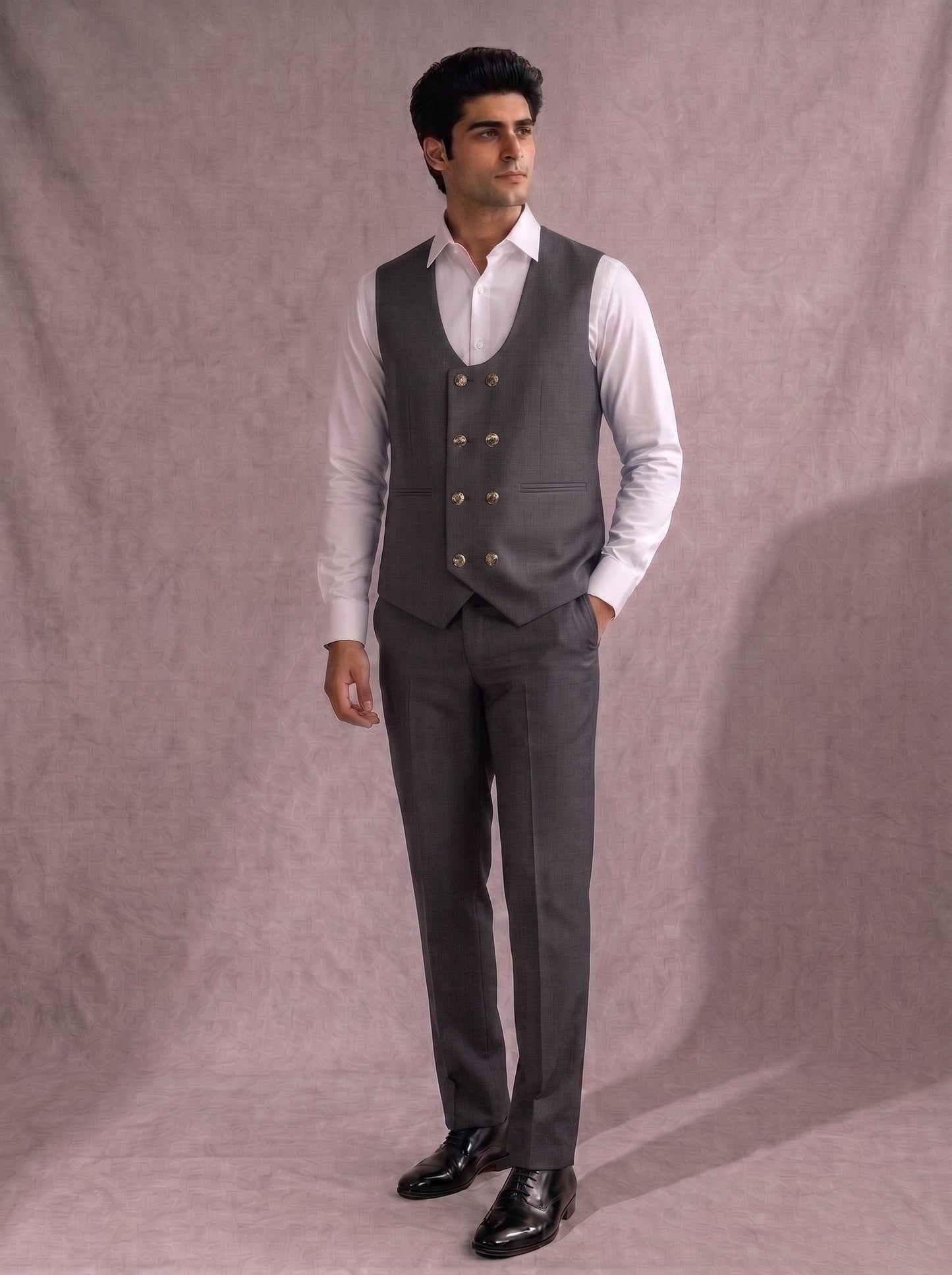CLUB AK Men's Luxury Grey Suit for Men | Stylish Party Wear Three-Piece Set