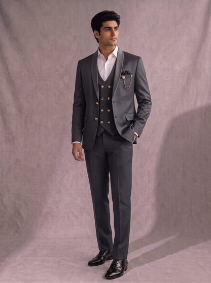 CLUB AK Men's Luxury Grey Suit for Men | Stylish Party Wear Three-Piece Set