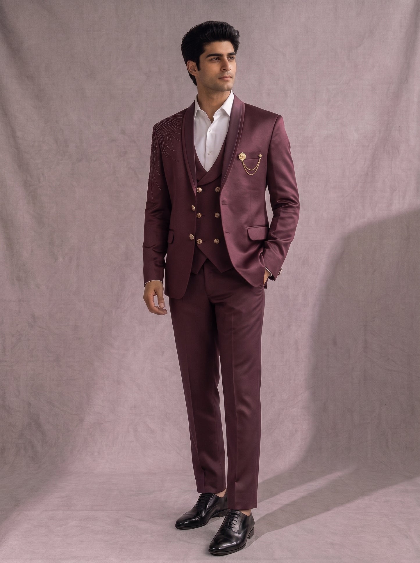 CLUB AK Men's Premium Wine Three-Piece Suit for Men | Designer  Wedding Collection
