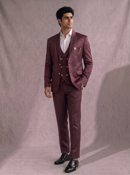CLUB AK Men's Premium Wine Three-Piece Suit for Men | Designer  Wedding Collection