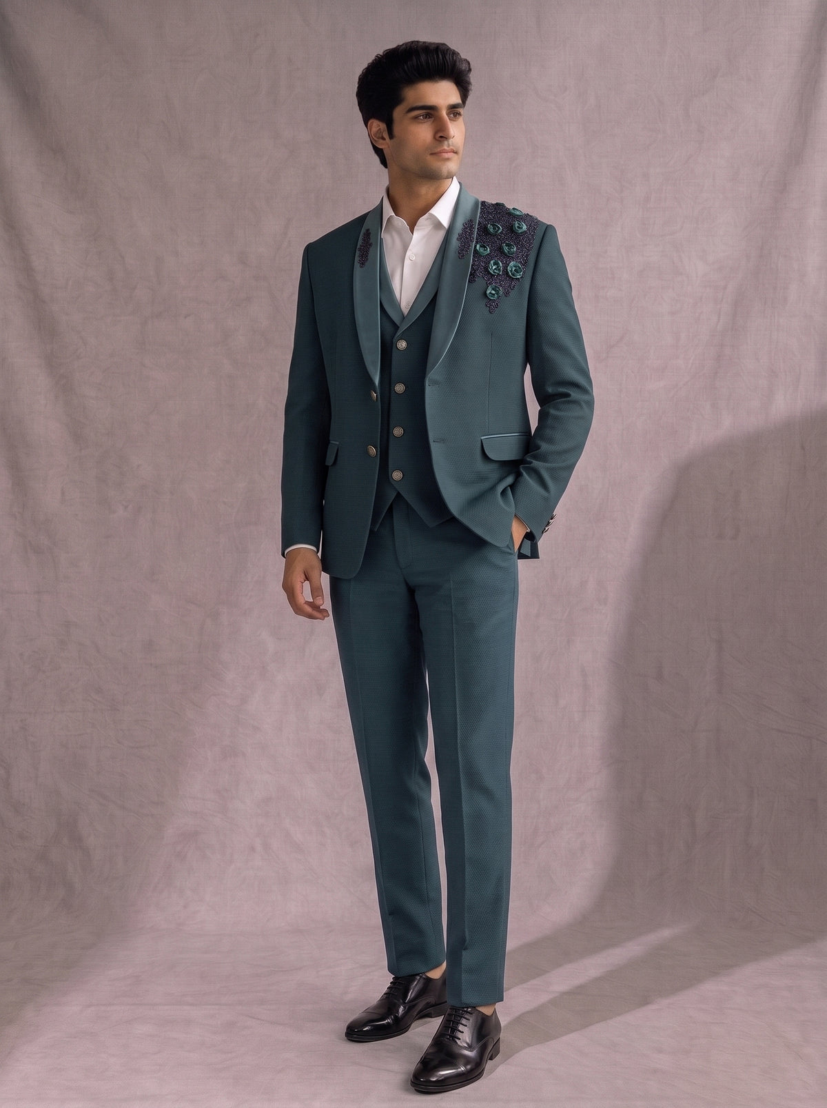 CLUB AK Men's Premium  Embroidered Three-Piece Suit for Men | Designer Wedding & Reception Wear