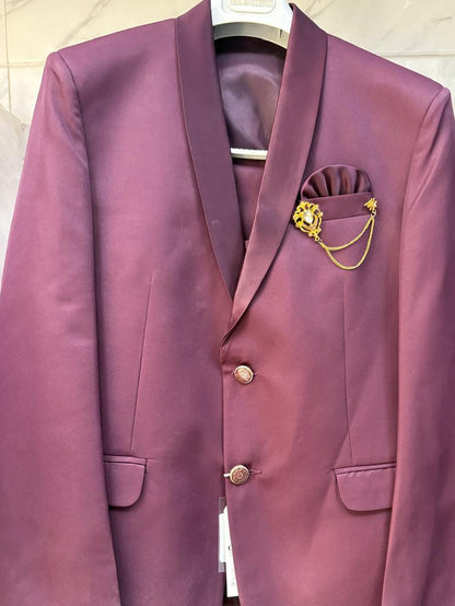 Club AK Men's Premium Wine Purple Three Piece Suit