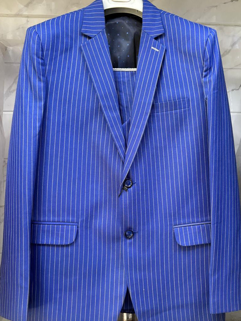 Club AK Men's Premium Royal Blue Pinstripe Three Piece Suit