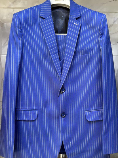 Club AK Men's Premium Royal Blue Pinstripe Three Piece Suit