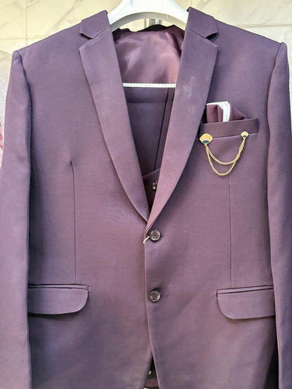 Club AK Men's Deep Plum Purple Three Piece Suit