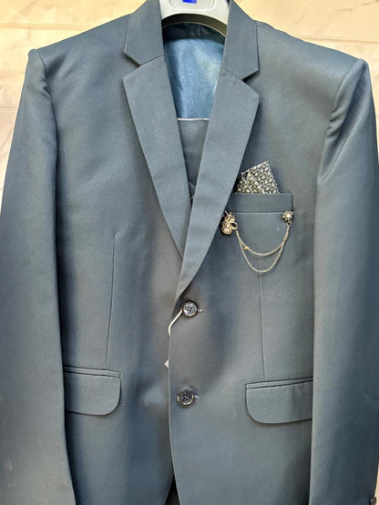 Club AK Men's Steel Blue Three Piece Suit