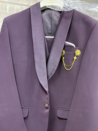 Club AK Men’s Indonesian Fabric Wine Three Piece Tuxedo Suit