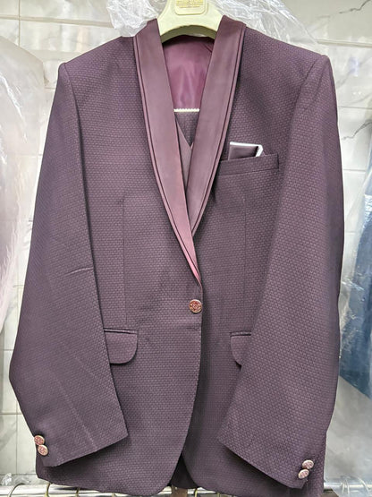 Club AK Men’s Premium Wine Textured Three Piece Tuxedo Suit
