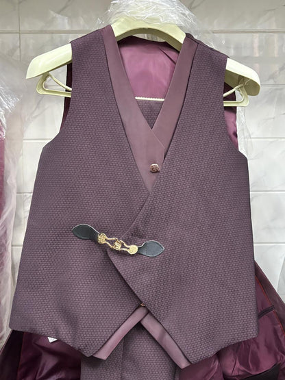Club AK Men’s Premium Wine Textured Three Piece Tuxedo Suit