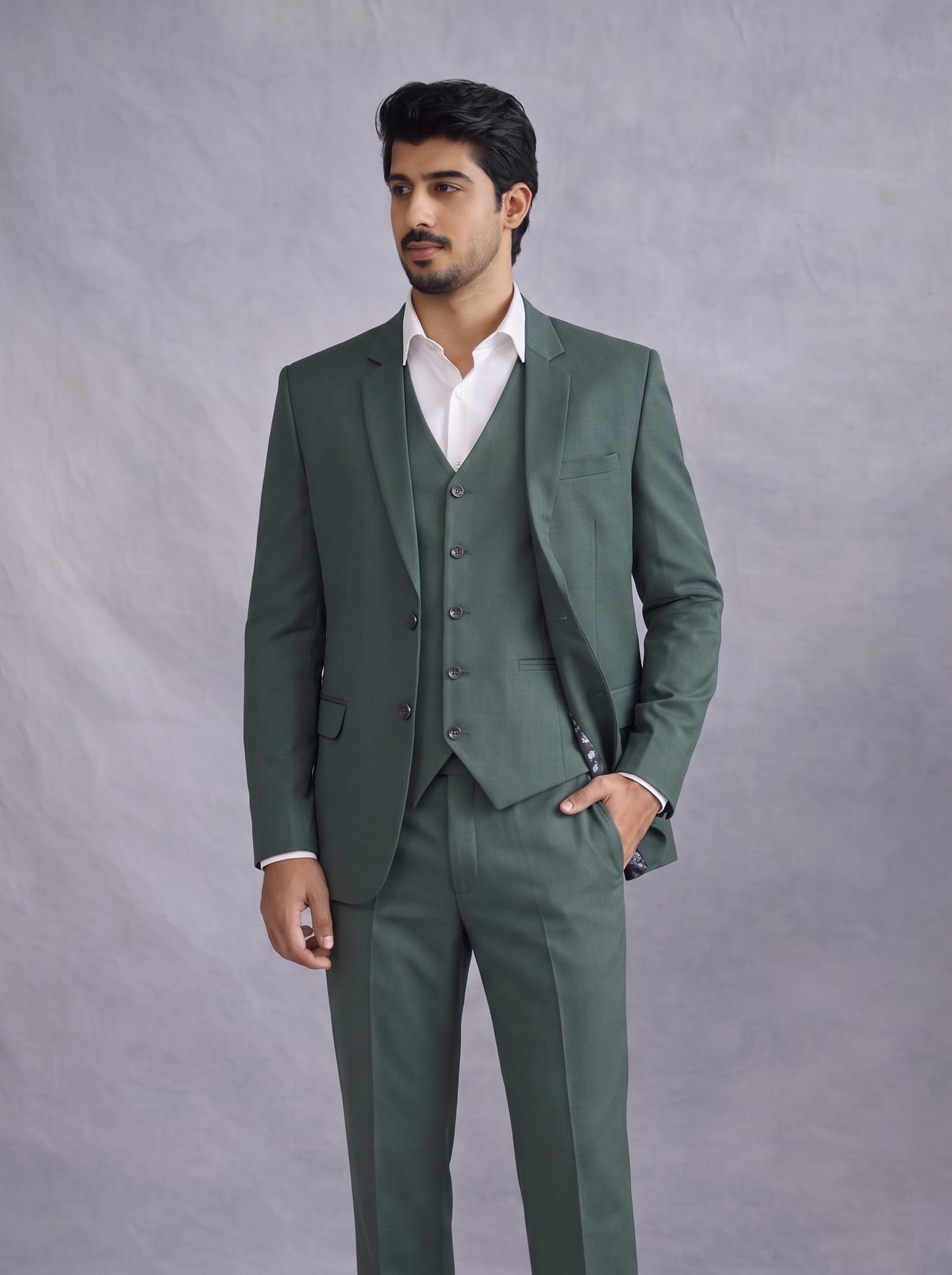 CLUB AK Men's Forest Green Three Piece Suit for Men | Premium Wedding & Reception Wear Suit Set
