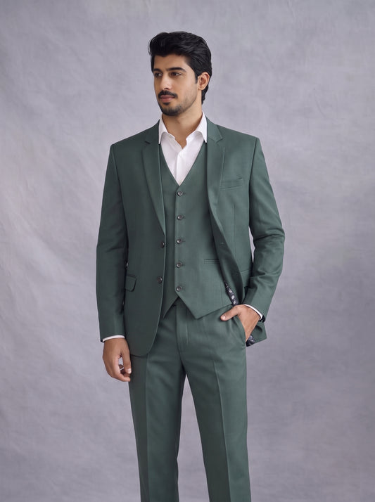 CLUB AK Men's Forest Green Three Piece Suit for Men | Premium Wedding & Reception Wear Suit Set