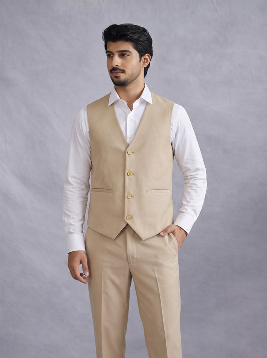CLUB AK Men's Beige Three Piece Suit for Men | Premium Formal Wedding & Party Wear suit  Set