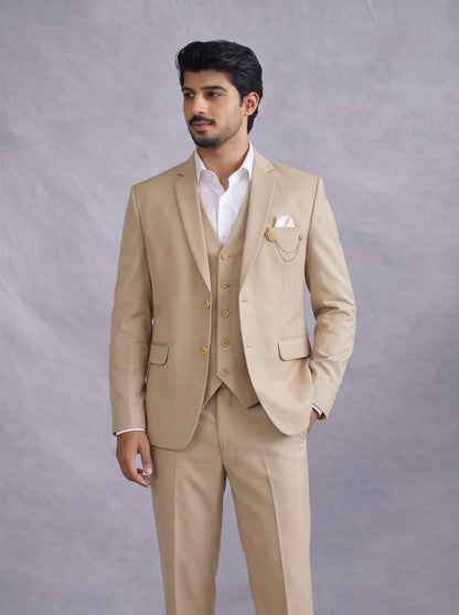 CLUB AK Men's Beige Three Piece Suit for Men | Premium Formal Wedding & Party Wear suit  Set