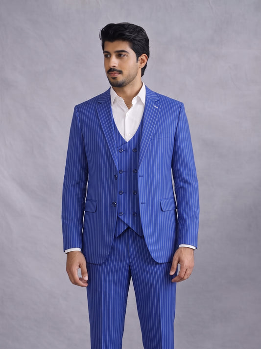 Club AK Men's Pinstripe 3-Piece Suit | Premium Formal Wedding & Party Wear
