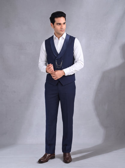 CLUB AK Men's Premium Navy Blue Tuxedo Three Piece Suit for Men | Elegant Reception & Party Wear