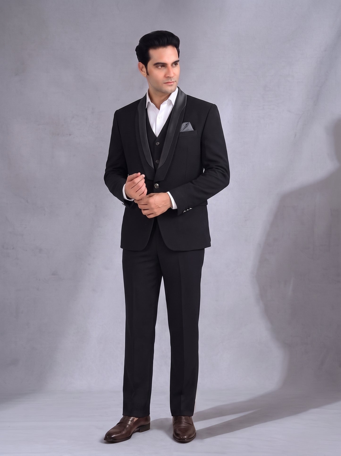 CLUB AK Men's Premium Black Tuxedo Three Piece Suit for Men | Wedding & Reception Wear
