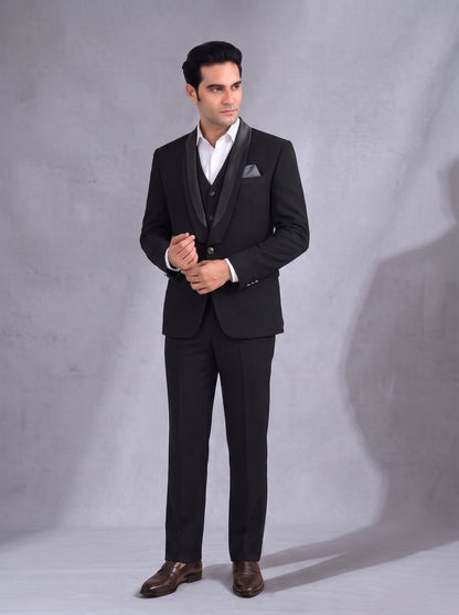 CLUB AK Men's Premium Black Tuxedo Three Piece Suit for Men | Wedding & Reception Wear