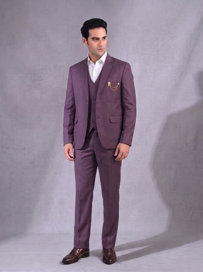 Club AK Premium Plum Purple 3 Piece Suit for Men | Slim Fit Wedding & Reception Wear