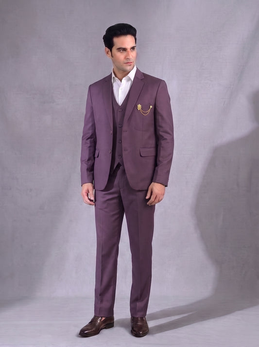 Club AK Premium Plum Purple 3 Piece Suit for Men | Slim Fit Wedding & Reception Wear