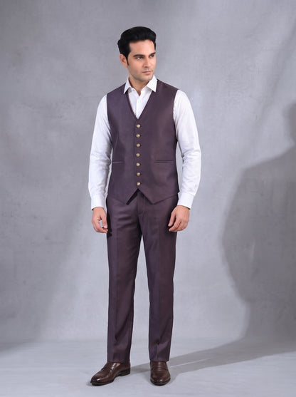 Club AK Premium Wine Jacquard 3 Piece Suit for Men | Designer Wedding & Reception Blazer Set