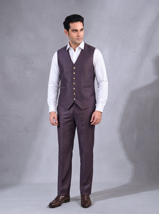 Club AK Premium Wine Jacquard 3 Piece Suit for Men | Designer Wedding & Reception Blazer Set