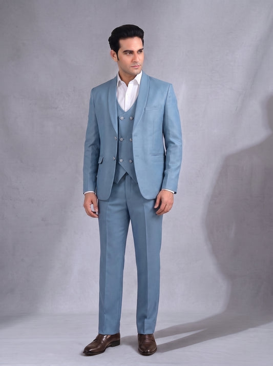 CLUB AK Men's Sky Blue Double Breasted Three Piece Suit for Men | Premium Party Wear
