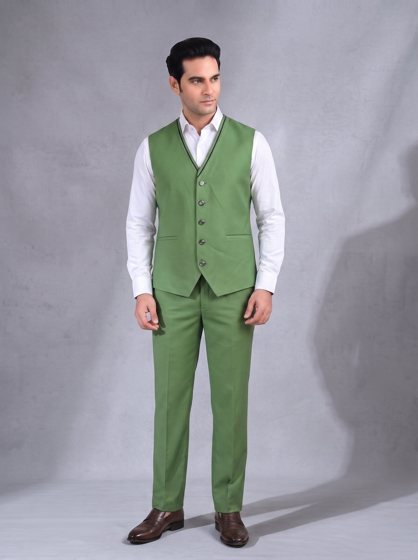 Club AK Men's Olive Green 3 Piece Suit | Designer Wedding & Reception Wear