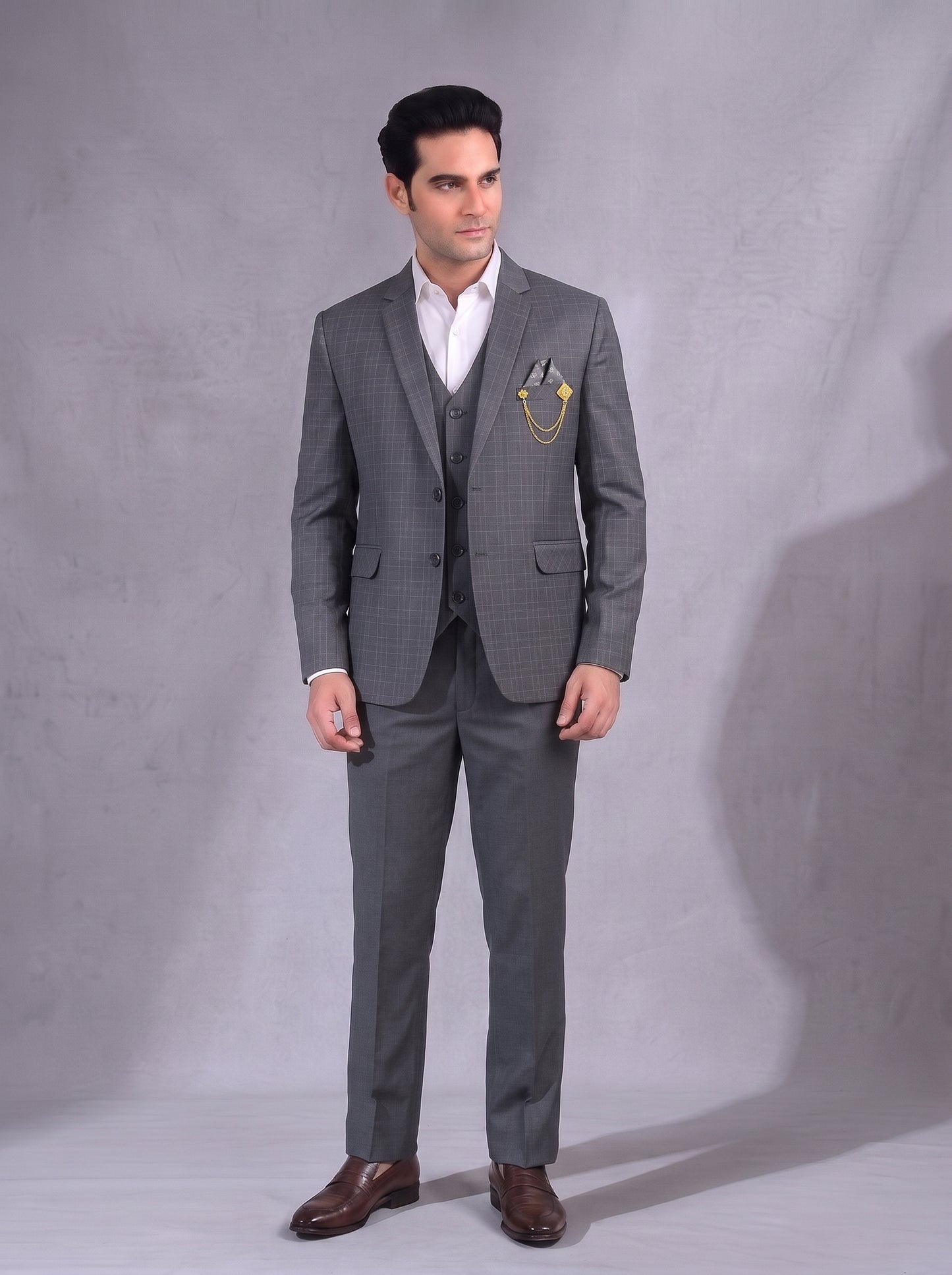 Club AK Men's Premium Grey 3 Piece Suit | Slim Fit Wedding & Formal suit Set