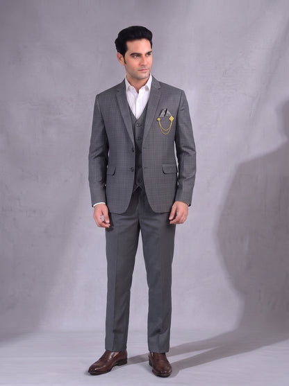 Club AK Men's Premium Grey 3 Piece Suit | Slim Fit Wedding & Formal suit Set