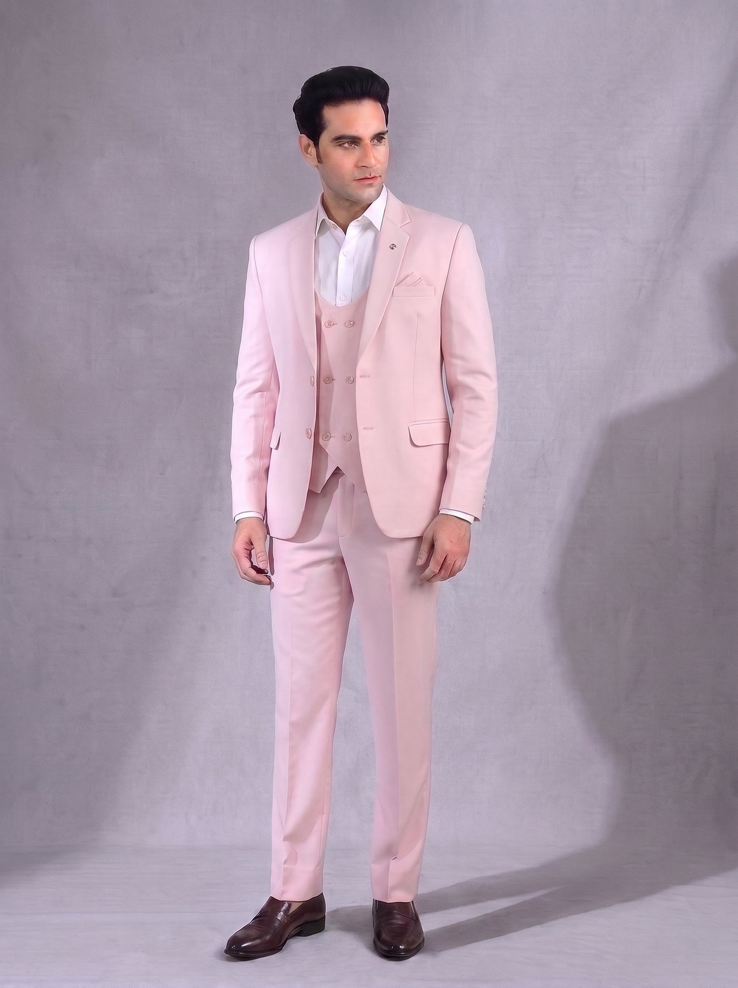CLUB AK Men's Premium Baby Pink Three Piece Suit for Men | Stylish Wedding & Celebration Wear