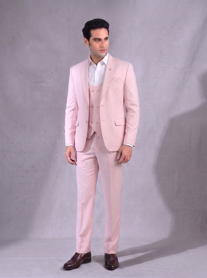 CLUB AK Men's Premium Baby Pink Three Piece Suit for Men | Stylish Wedding & Celebration Wear